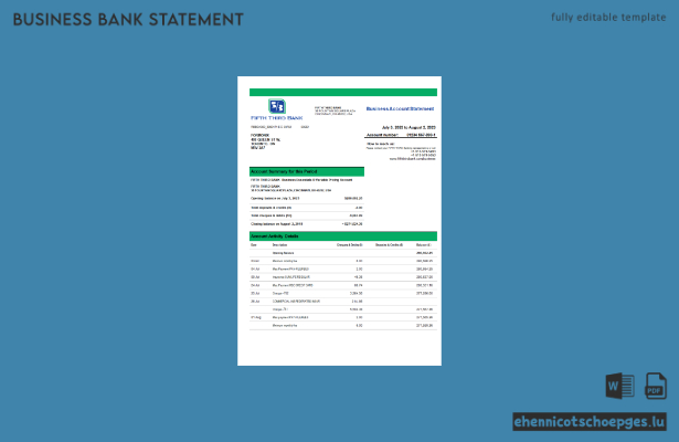Beispielvorschau eines Geschäftskontoauszugs der Fifth Third Bank (Word und PDF)